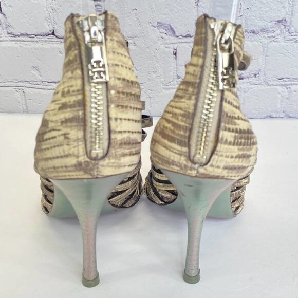 Tory Burch Strappy Peep Toe Heels Size 6.5 Animal Print Buckles Designer Shoes - Picture 5 of 12